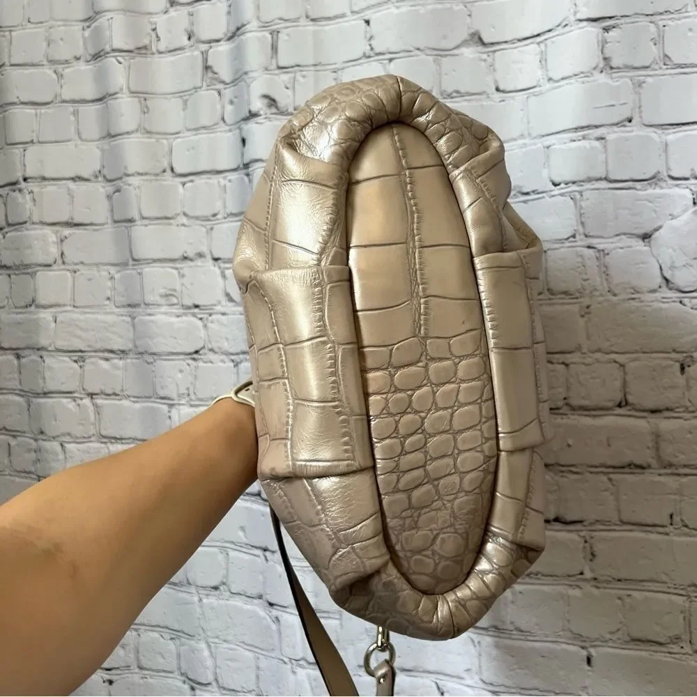 Coach sand taupe croc embossed leather satchel crossbody bag capsule chic